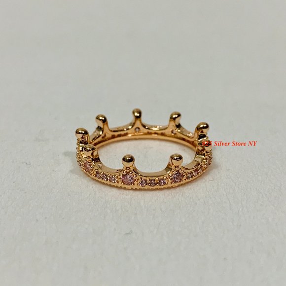 Pandora Rose Gold Pink Sparkling Crown Ring 187087CZ - Picture 4 of 9